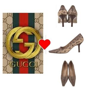 Gucci leather brown animal print stiletto heel size 10 B